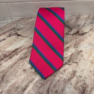 Robert Stewart Men’s Vintage Repp Silk Tie Bright Pink Green Blue Stripes